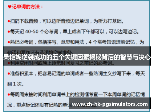 吴艳妮逆袭成功的五个关键因素揭秘背后的智慧与决心